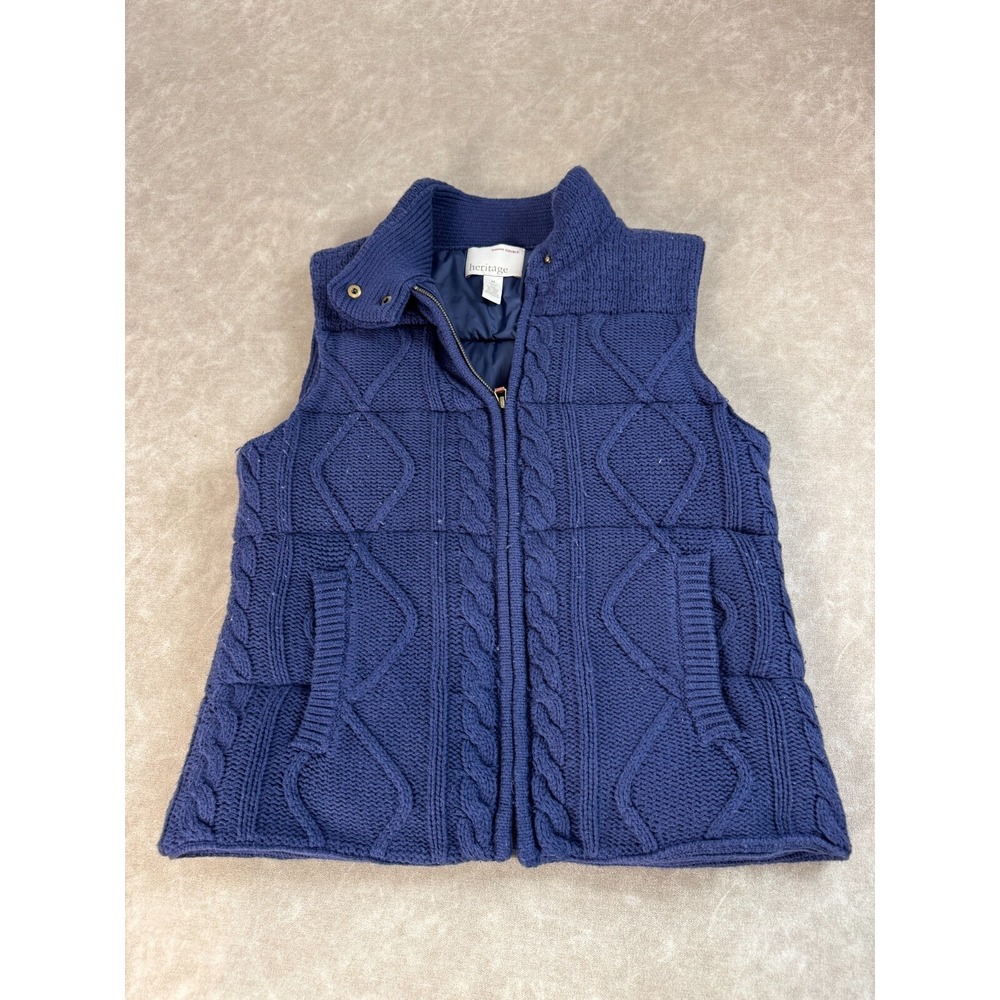 Banana Republic Womens Chunky Knit Sleeveless Navy Blue Fisherman Sweater Medium